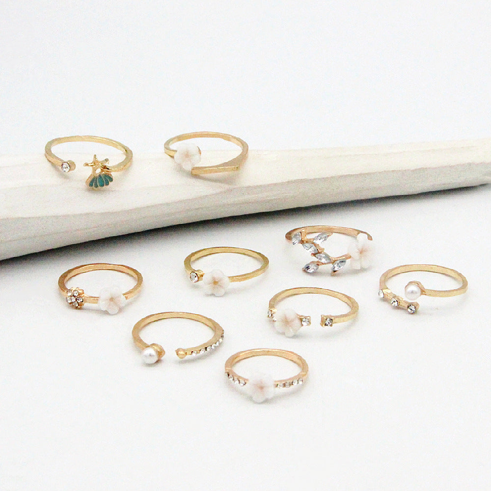 Pearl And Diamond 9-piece Ring Joint Ring
