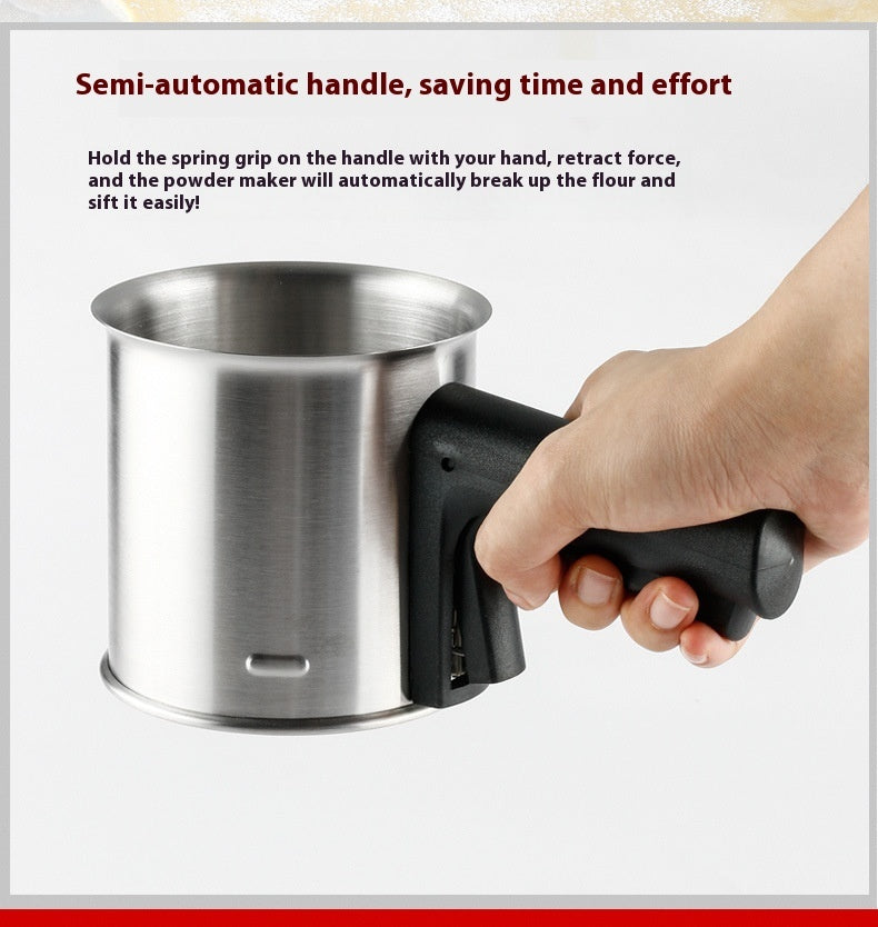 Stainless Steel Flour Sifter Semi-automatic Hand-held Round