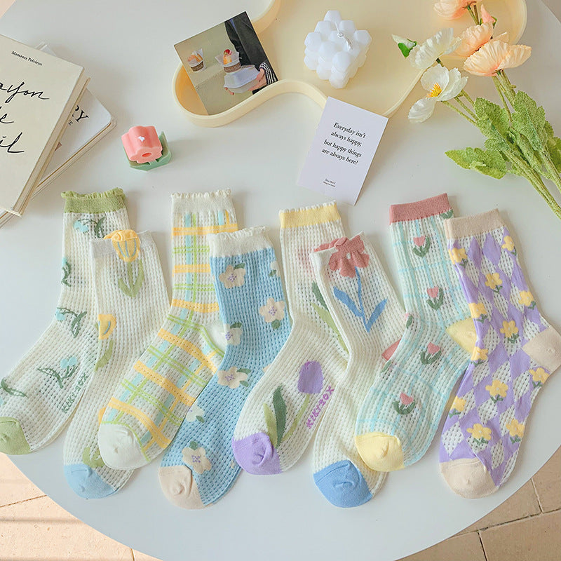 Women's Tulip Flower Glass Silk Socks