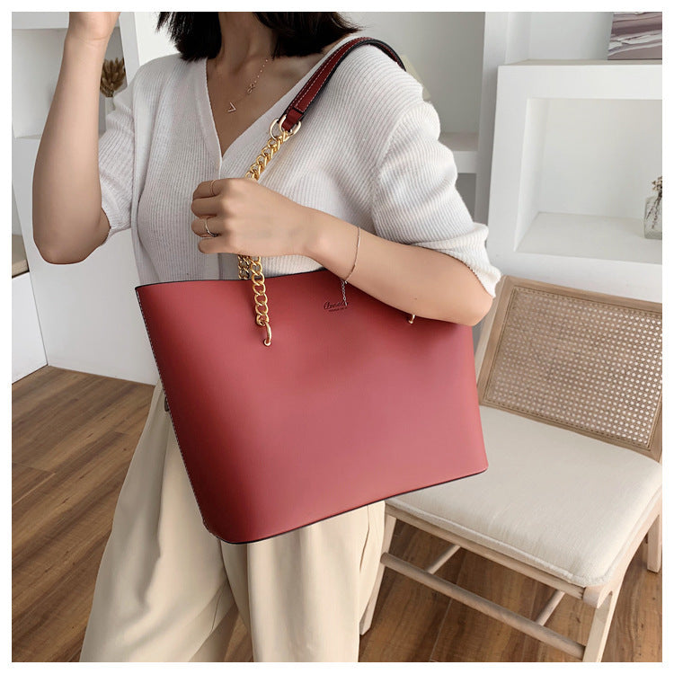 Korean Style Ladies Chain Tote Brown Handbag