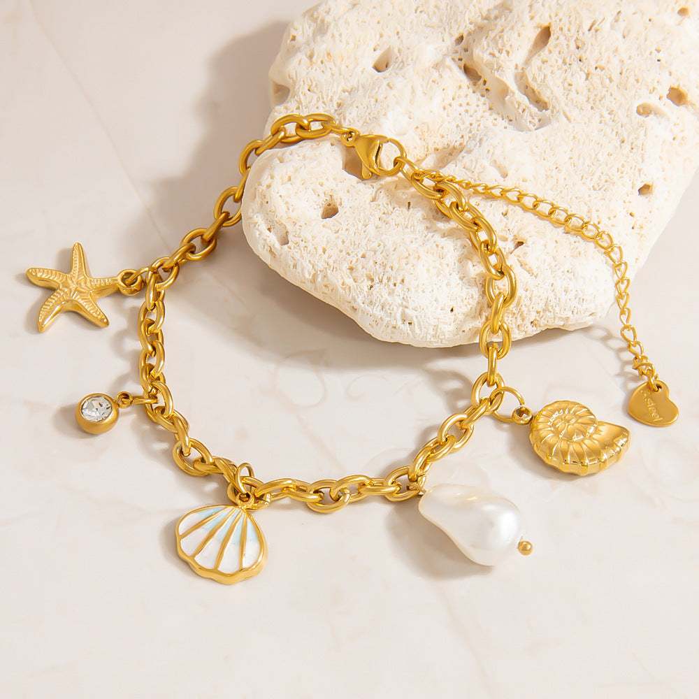 Ocean Style Shell Pendant 18K Gold Titanium Bracelets