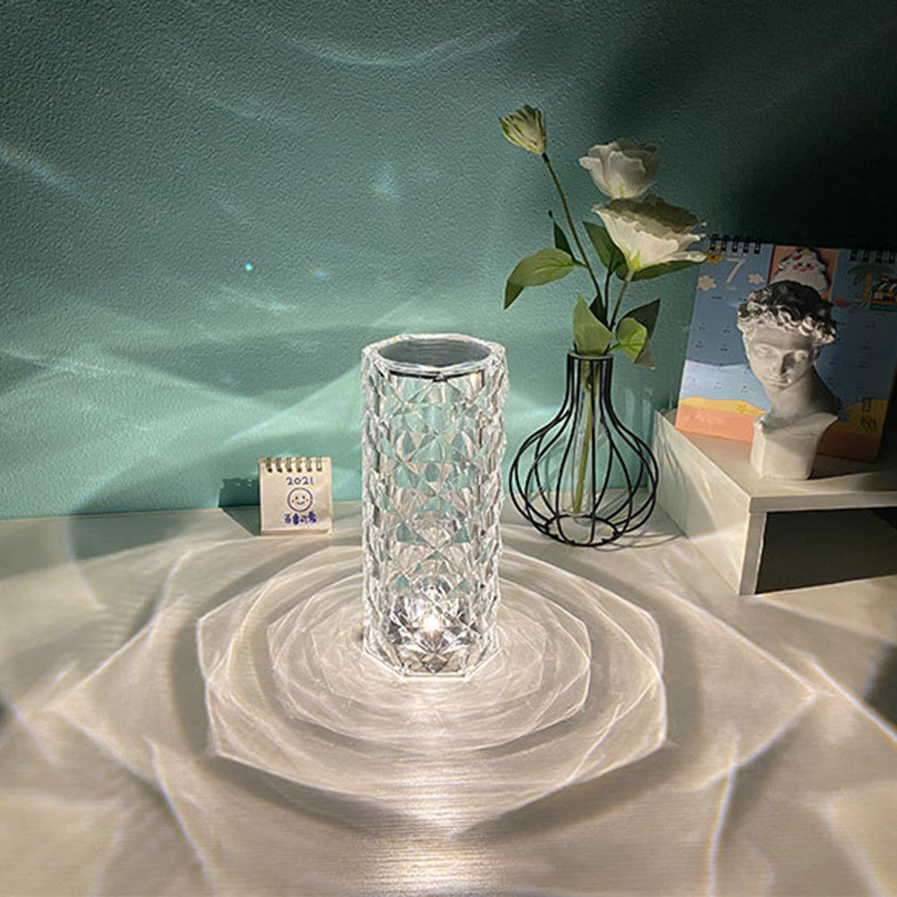 Nordic Crystal Touch Dimming Atmosphere Diamond Night Light Rose Projector Lamp Decor