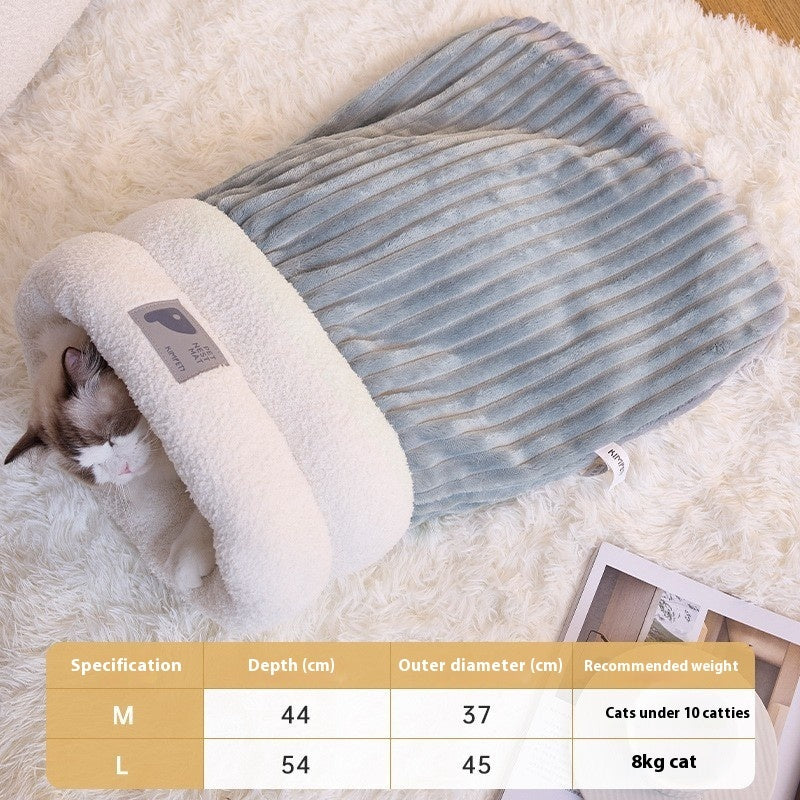 Pet Sleeping Bag Winter Warm Soft Plush Semi Enclosed