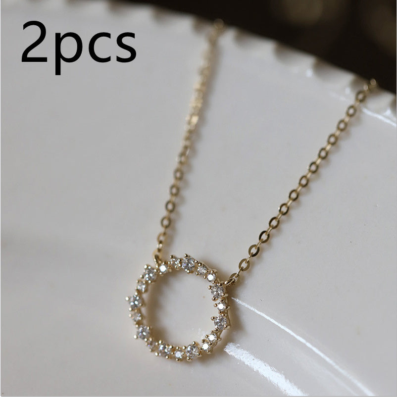 Full Diamond Circle Temperament Japanese And Korean K Gold Clavicle Chain