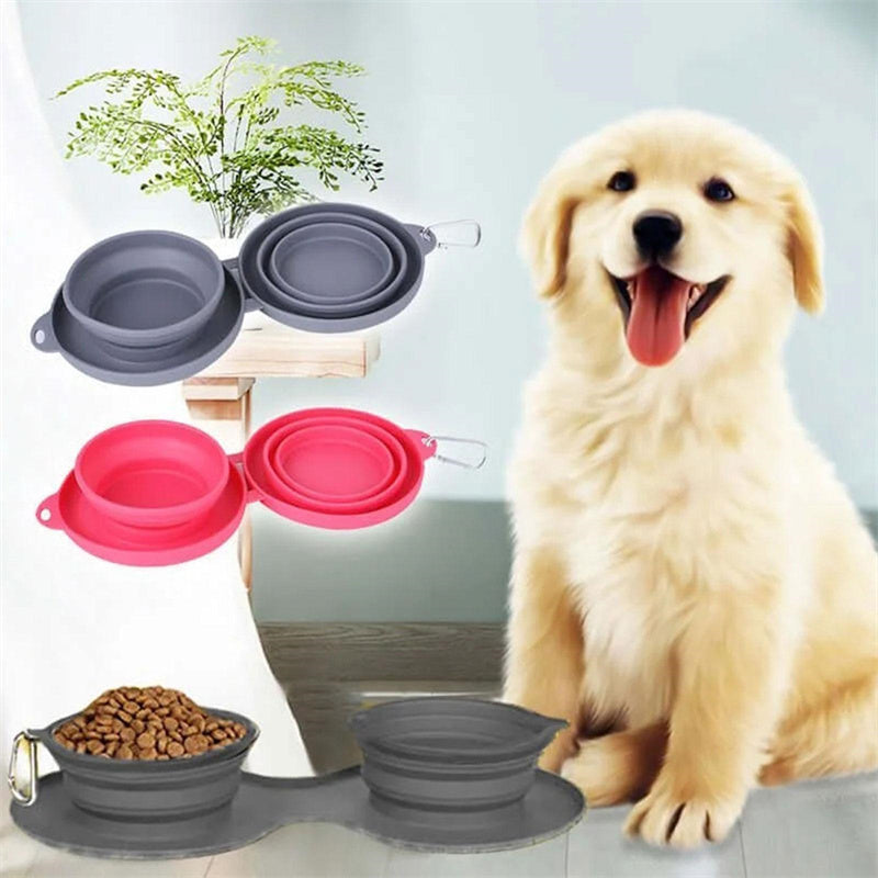ゴム製折りたたみ式ダブルボウルペット給餌ボウルペット用品犬猫ボウル
