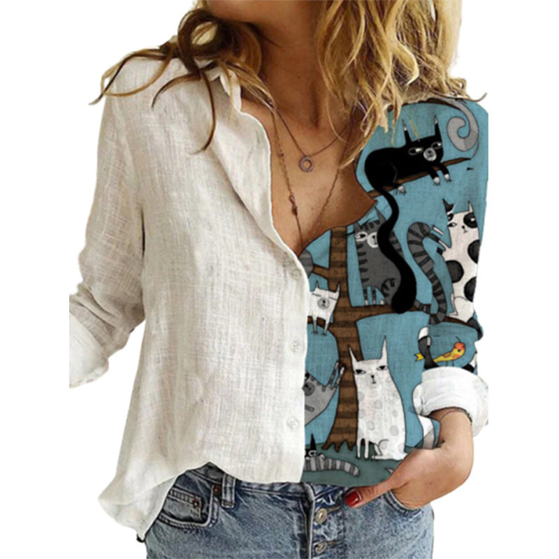 Women's Half Sided Fashion Print Shirt