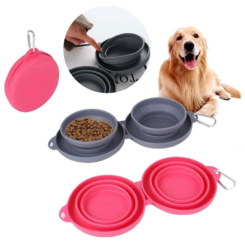 ゴム製折りたたみ式ダブルボウルペット給餌ボウルペット用品犬猫ボウル