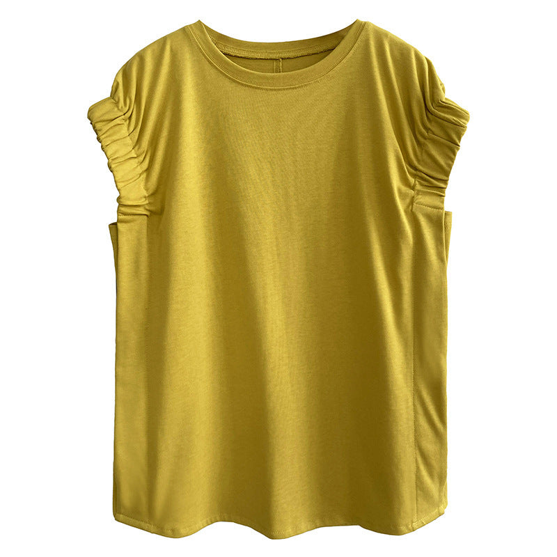 Skimpy Sleeves And Pleated T-shirt