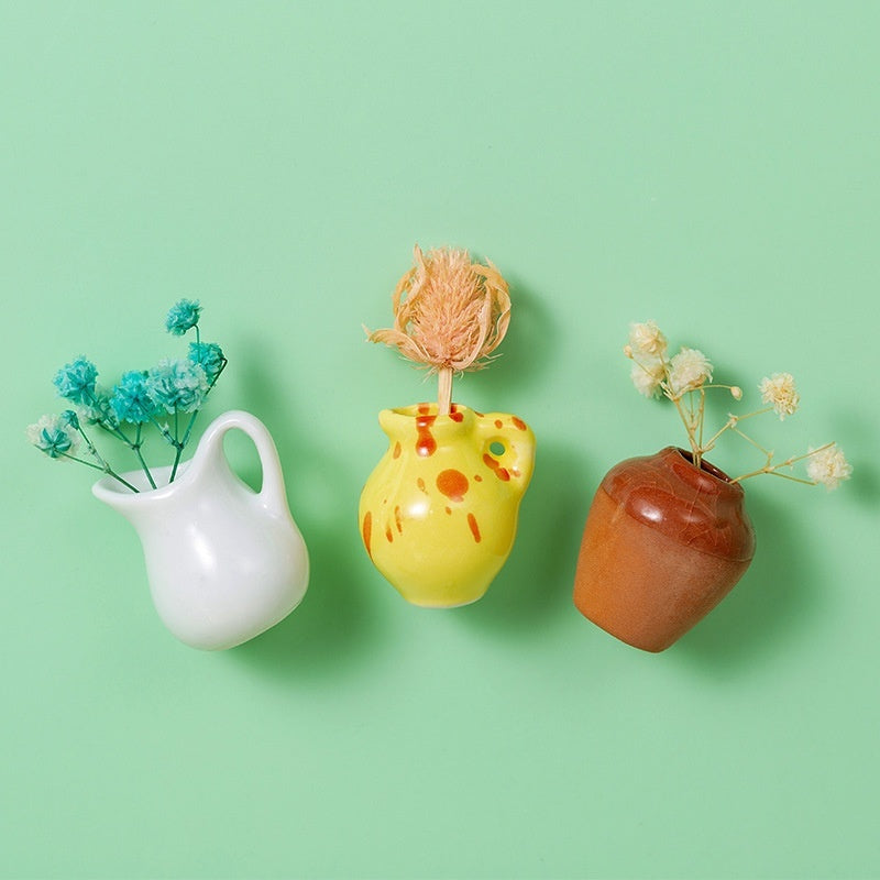 Magnetic Three-dimensional Decoration Refrigerator Sticker And Magnet Ceramic Mini Vases
