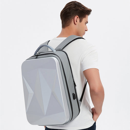 Fashion Rhombus Hard Shell Double Shoulder Large Capacity Business Backpack