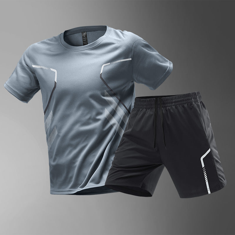Men's Sports Running Quick-drying Breathable Short Sleeve Round Neck T-shirt & Short Set