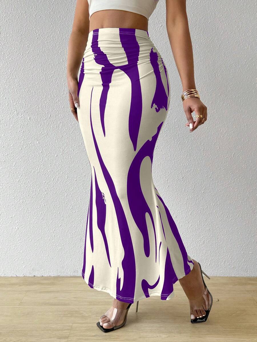 Zebra Pattern Tight Fitting High Waisted Fish Tail Fashion Skirt