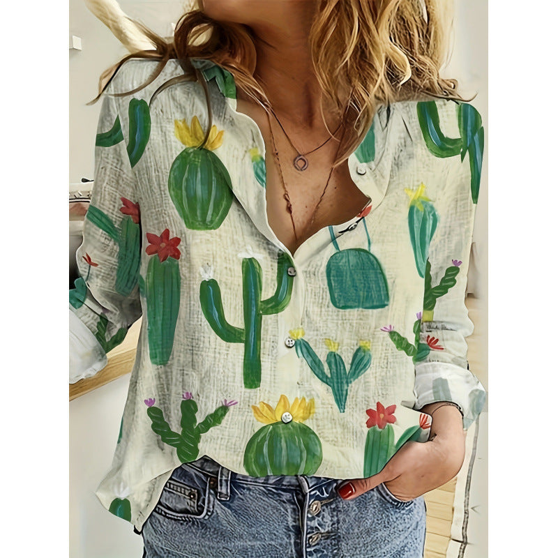 Polka Dot Butterfly Long Sleeve Turn-down Collar Casual Shirt