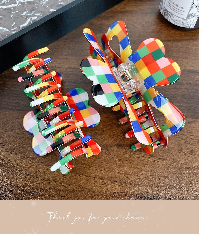 Color Chessboard Lattice Elegant Hair Clip