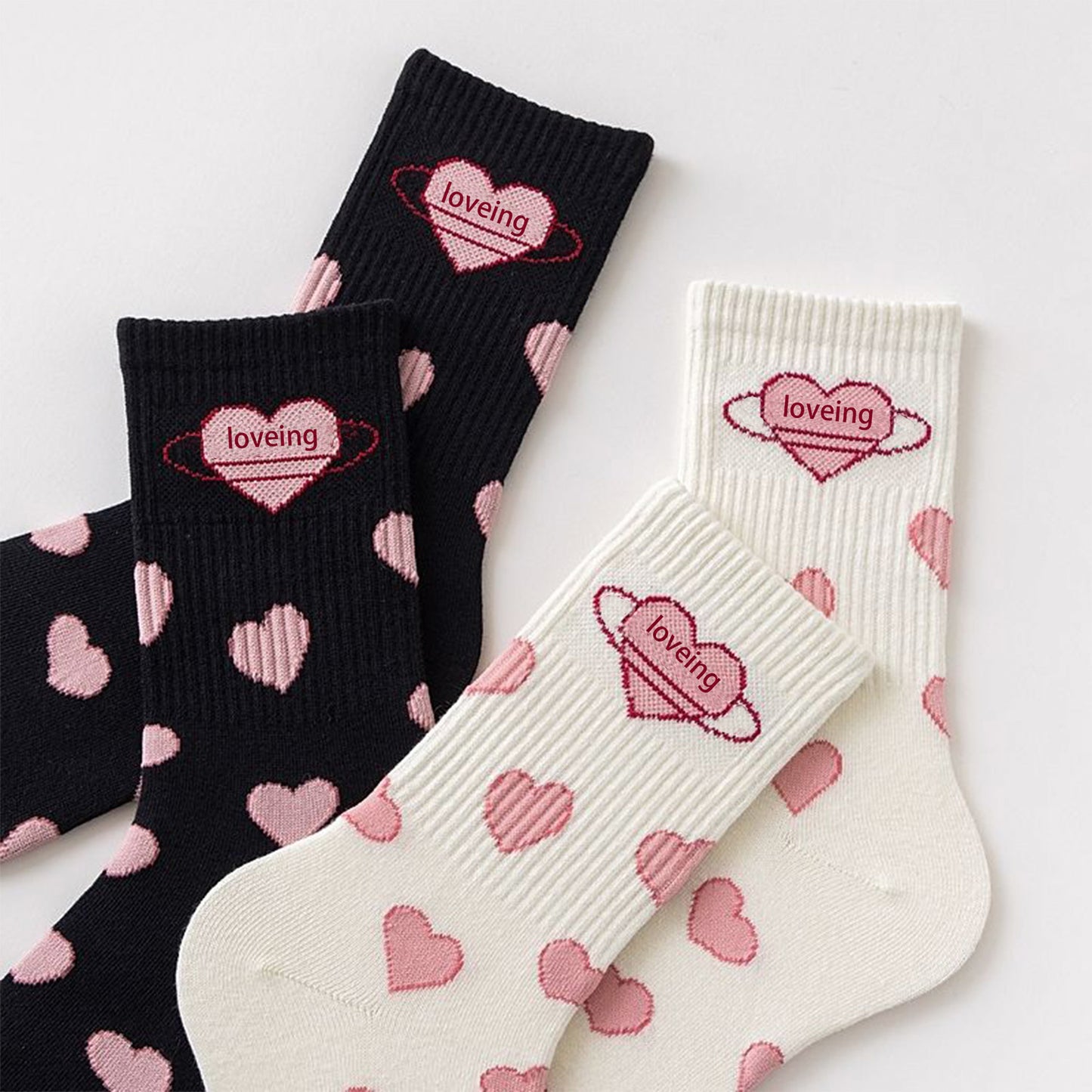 Love Black White Mid-tube Cute Girls Lolita Socks
