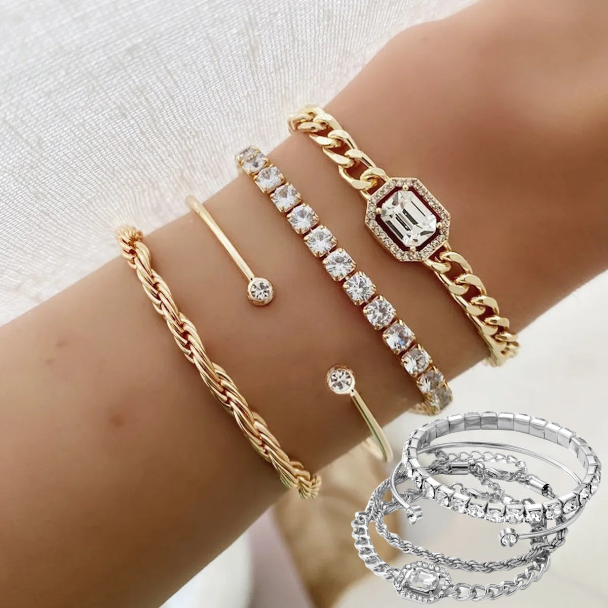 Fashion Jewelry 4 Pcs Crystal Bracelet Set