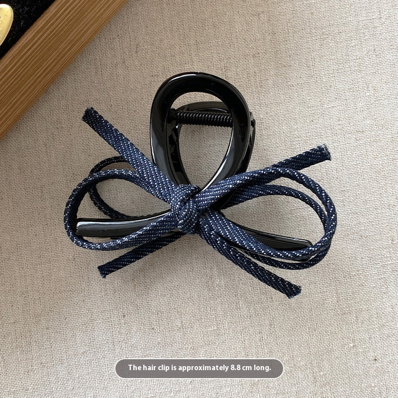 Blue Denim Bow Barrettes Hair Claw
