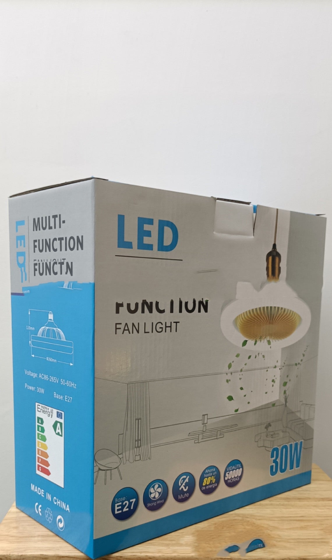 26cm丸型リモコン付きシーリングファン(E27 30W LEDランプ付き)吊り下げファン