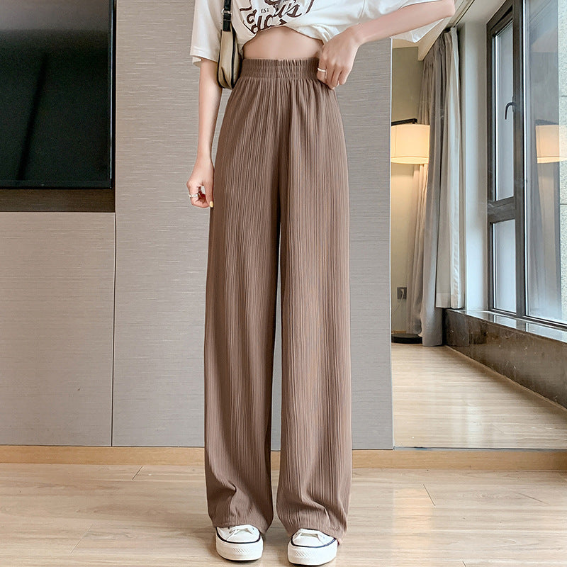 ゆったりストレートカジュアルアイスシルクワイドレッグパンツレディース