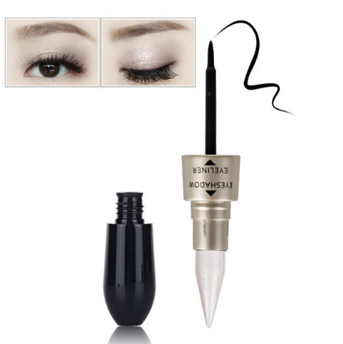 Doppelkopf-Lidschatten in sechs Farben, schwarzer Eyeliner
