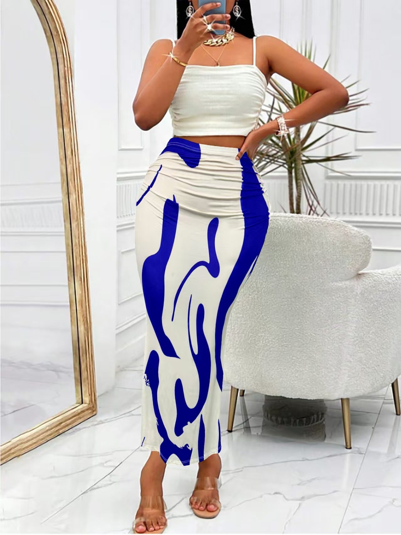 Zebra Pattern Tight Fitting High Waisted Fish Tail Fashion Skirt
