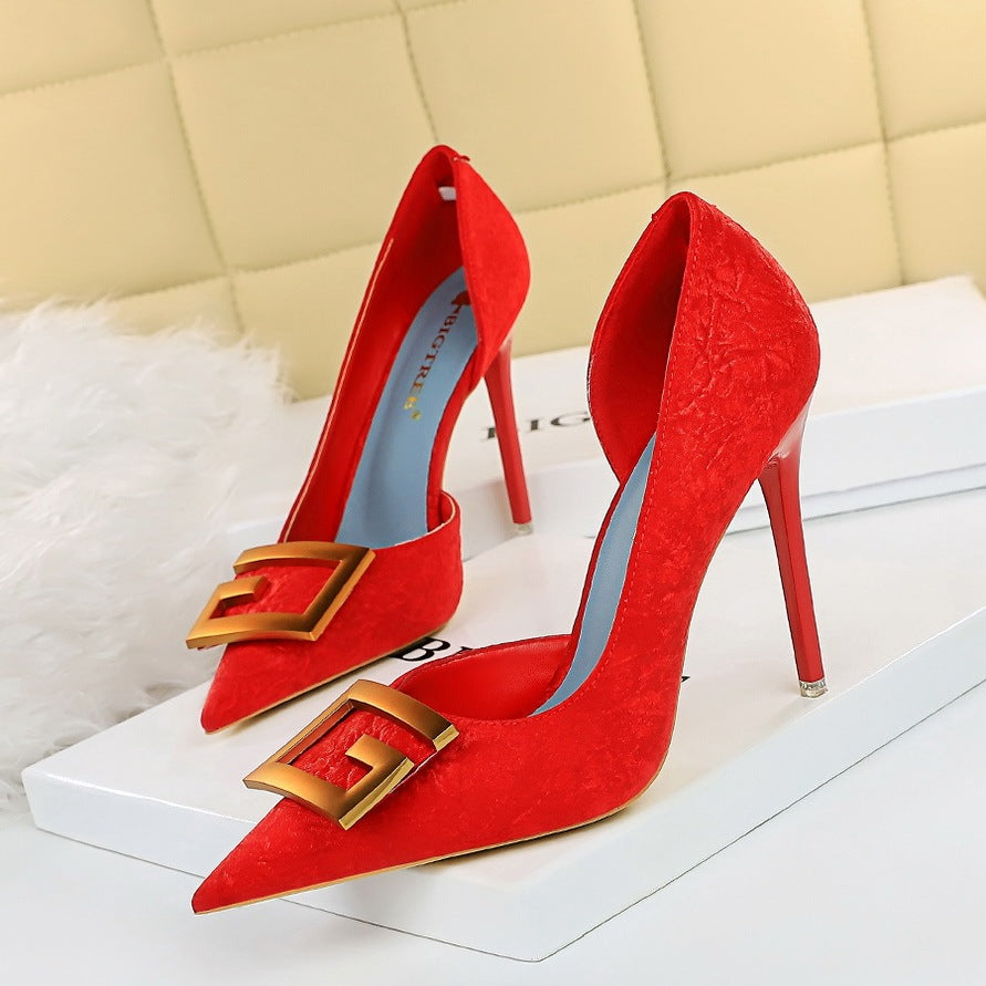 Women's Fashion Slim Stiletto High Heel Side Hollow Buckle Decorative Shoes