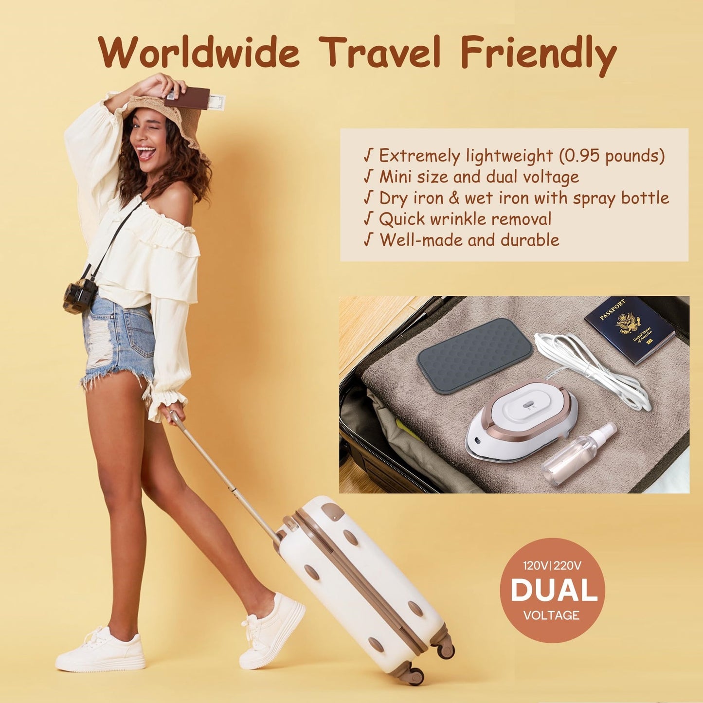 Newbealer Travel Iron With Dual Voltage 120V220V Lightweight