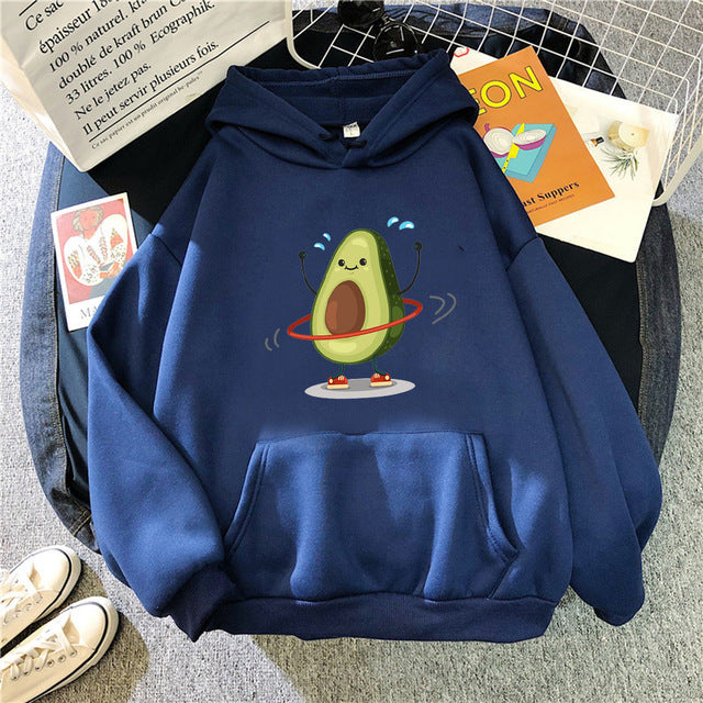 Hoodies Sporty Cartoon Avocado Print Warm