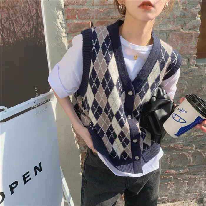 Modische Strickjacke mit Rautenmuster für Damen