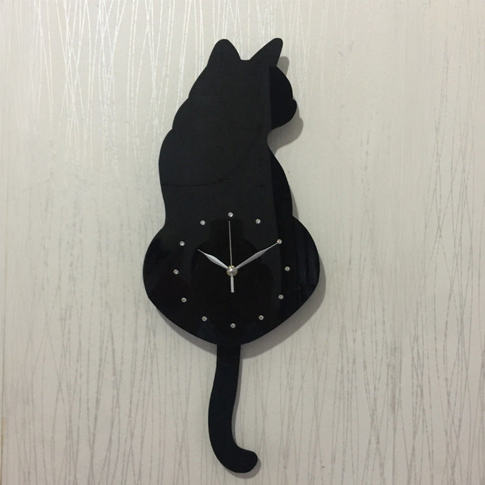 Wall Quartz Clock Mute Cute Cat With Tail
