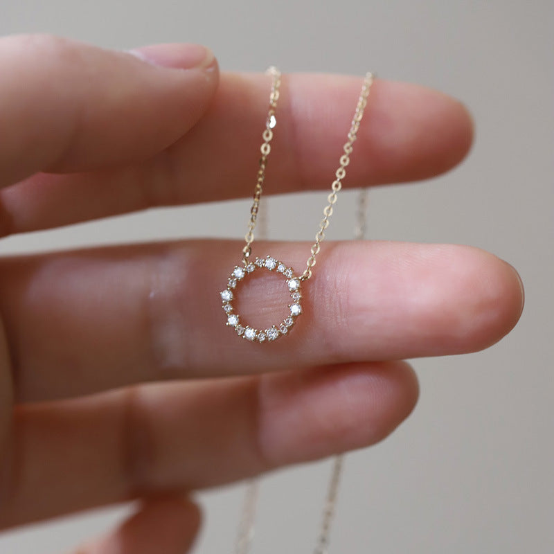 Full Diamond Circle Temperament Japanese And Korean K Gold Clavicle Chain