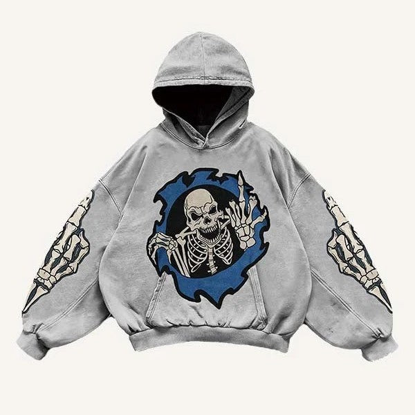 Middle Finger Skeleton Printed Hoodie