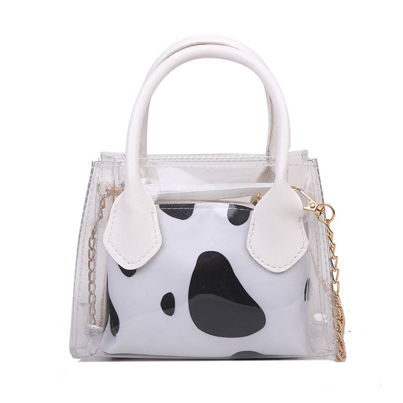 Transparent Cow Leopard Printing Women Small Chain Crossbody Handbag