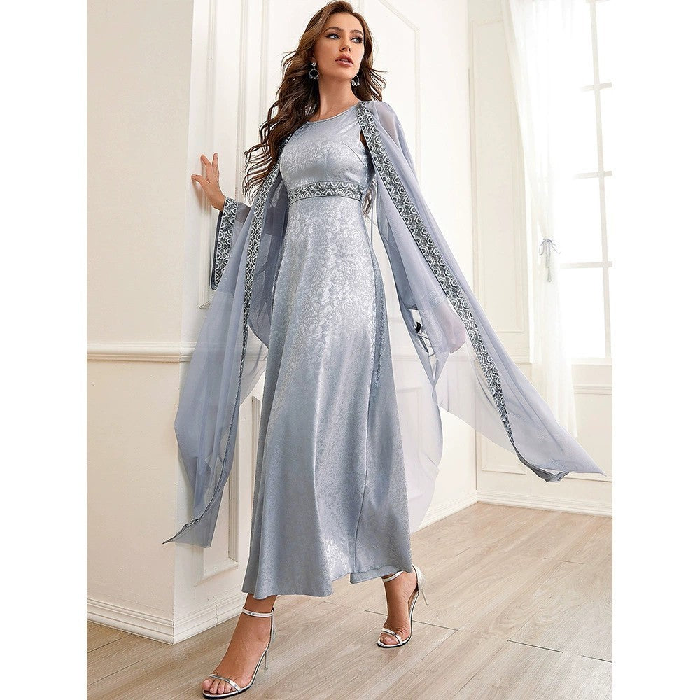 Autumn Muslim New Middle East Arab Abaya Embroidery Set Female Side