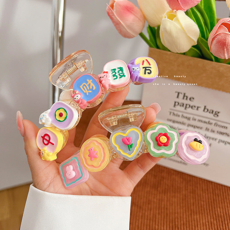 Women's Cute Rich Mahjong Hair Claw Headdress