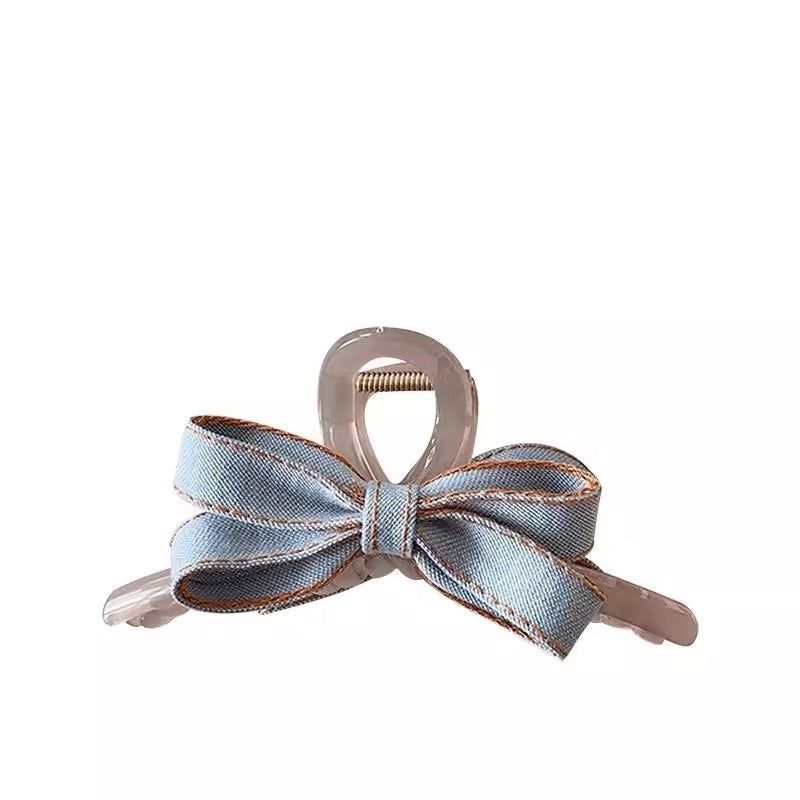 Blue Denim Bow Barrettes Hair Claw