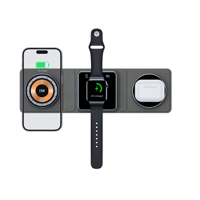 3 in 1 マグネット式折りたたみ式ワイヤレス充電ステーション iPhone 用 透明 急速充電 iWatch と Airpods