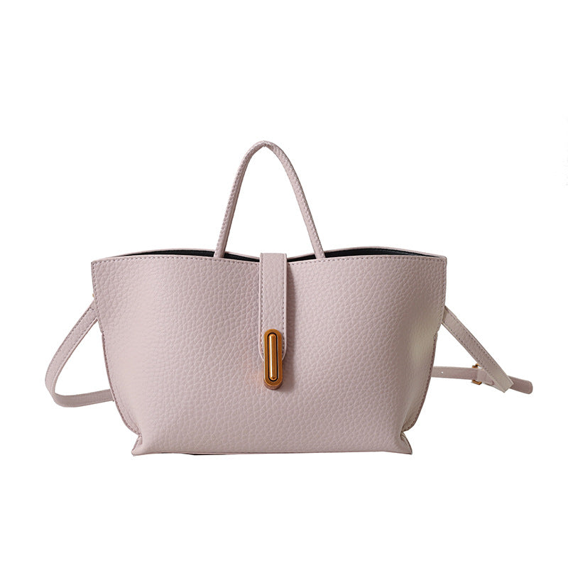 INS Litchi Pattern Shoulder Bag Fashion Zipper Bucket Bag