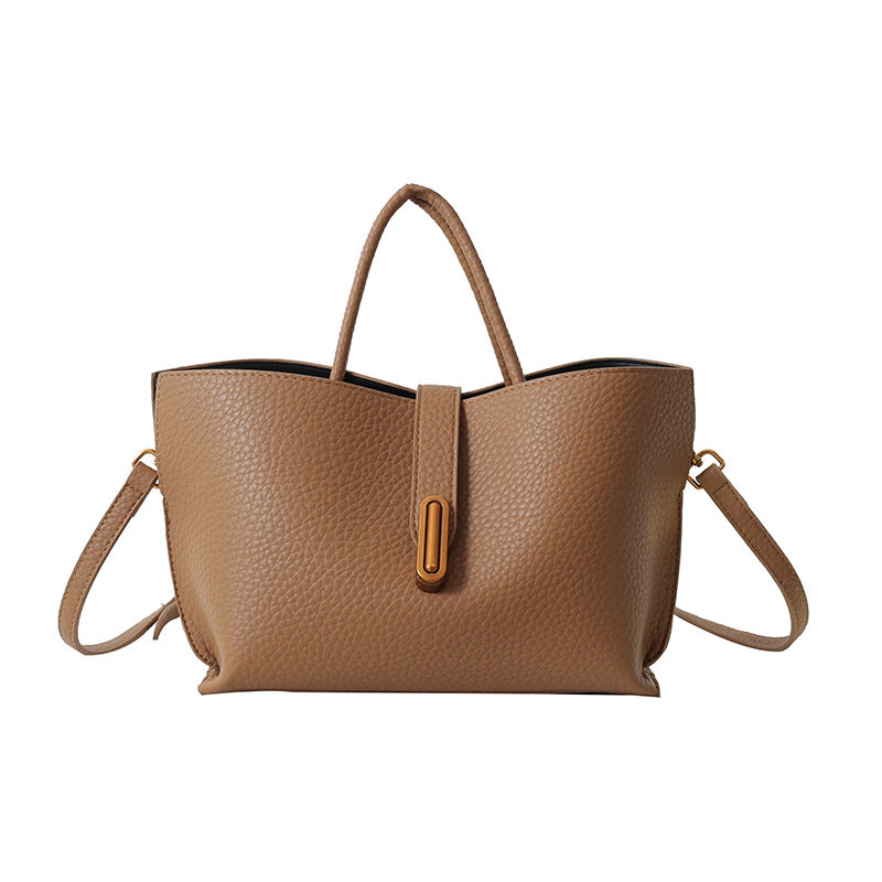 INS Litchi Pattern Shoulder Bag Fashion Zipper Bucket Bag