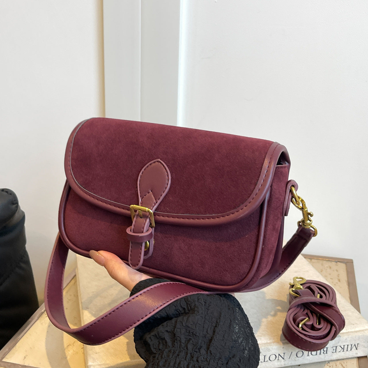 Frosted Leather Magnetic Snap Shoulder Messenger Bag