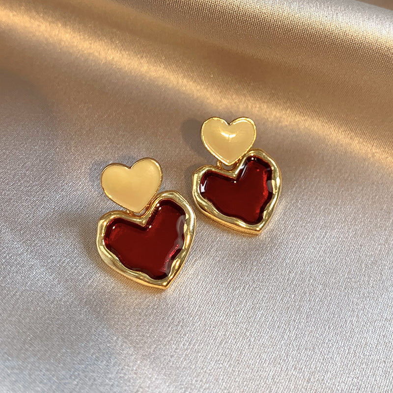 Wine Red Love Heart Earring