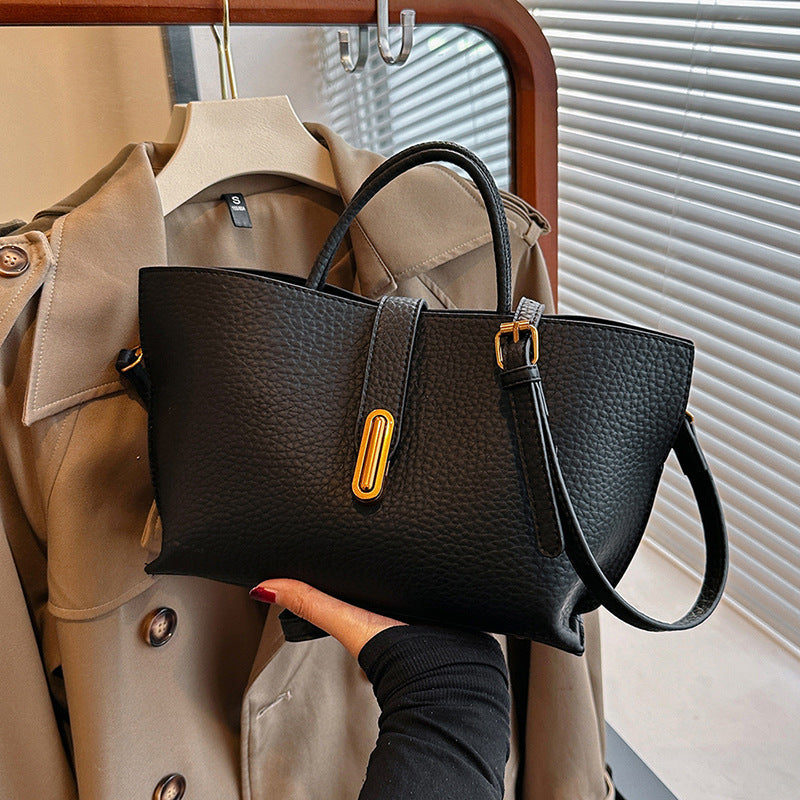 INS Litchi Pattern Shoulder Bag Fashion Zipper Bucket Bag