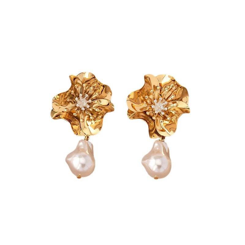 Ins Style Temperament Shaped Pearl Flower Earrings