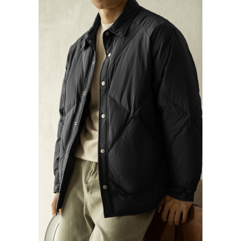 Shirt Collar Down Men's New Winter Rhombus Tooling Jacket