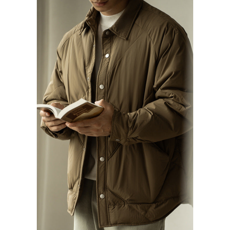Shirt Collar Down Men's New Winter Rhombus Tooling Jacket