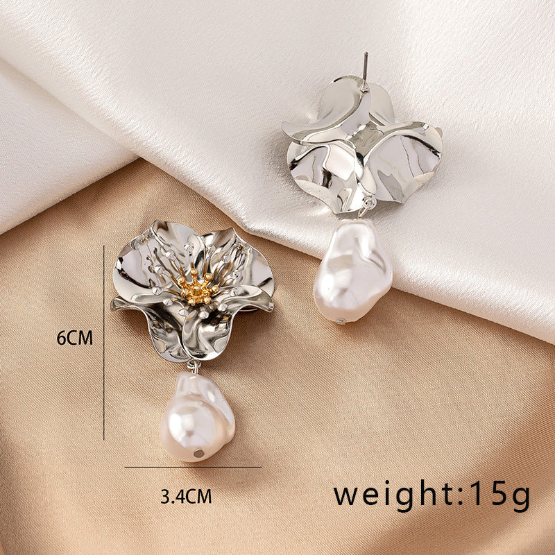 Ins Style Temperament Shaped Pearl Flower Earrings