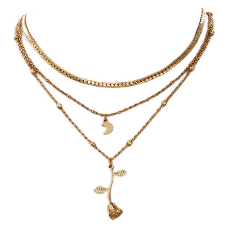 Multilayer Moon Gold Color Pendant Necklace