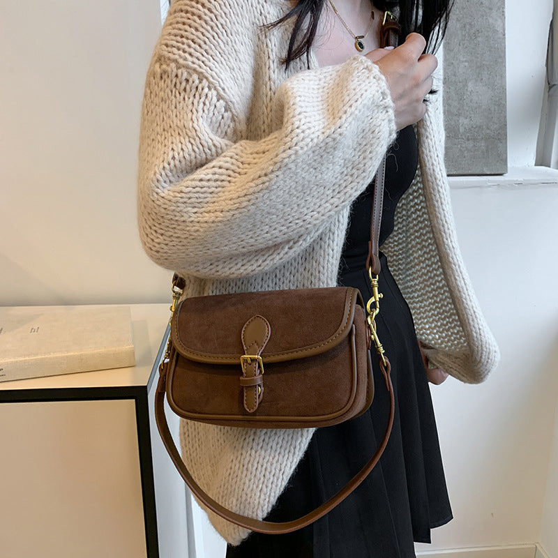 Frosted Leather Magnetic Snap Shoulder Messenger Bag