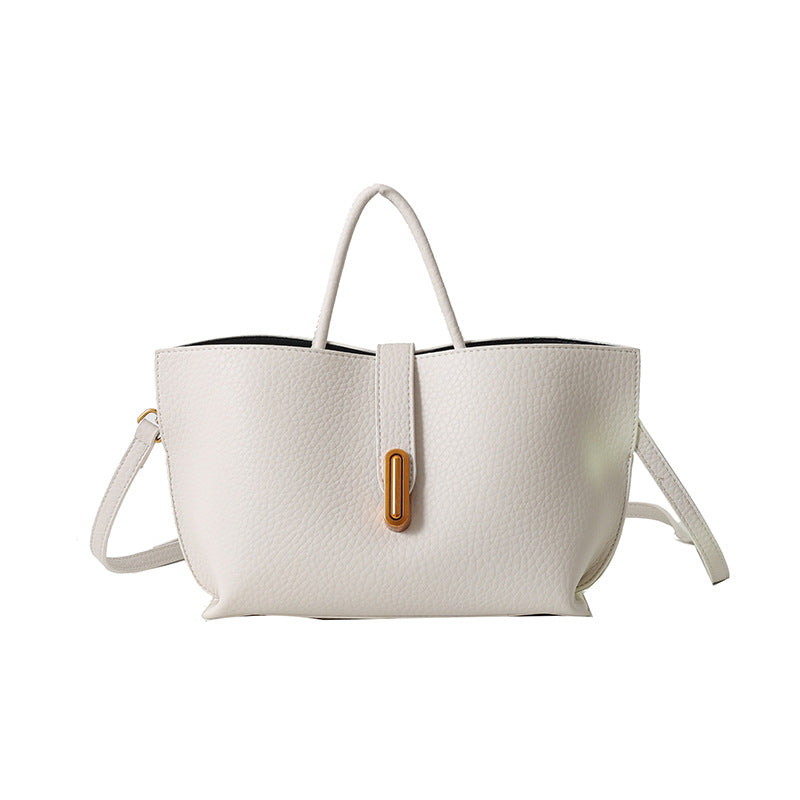 INS Litchi Pattern Shoulder Bag Fashion Zipper Bucket Bag