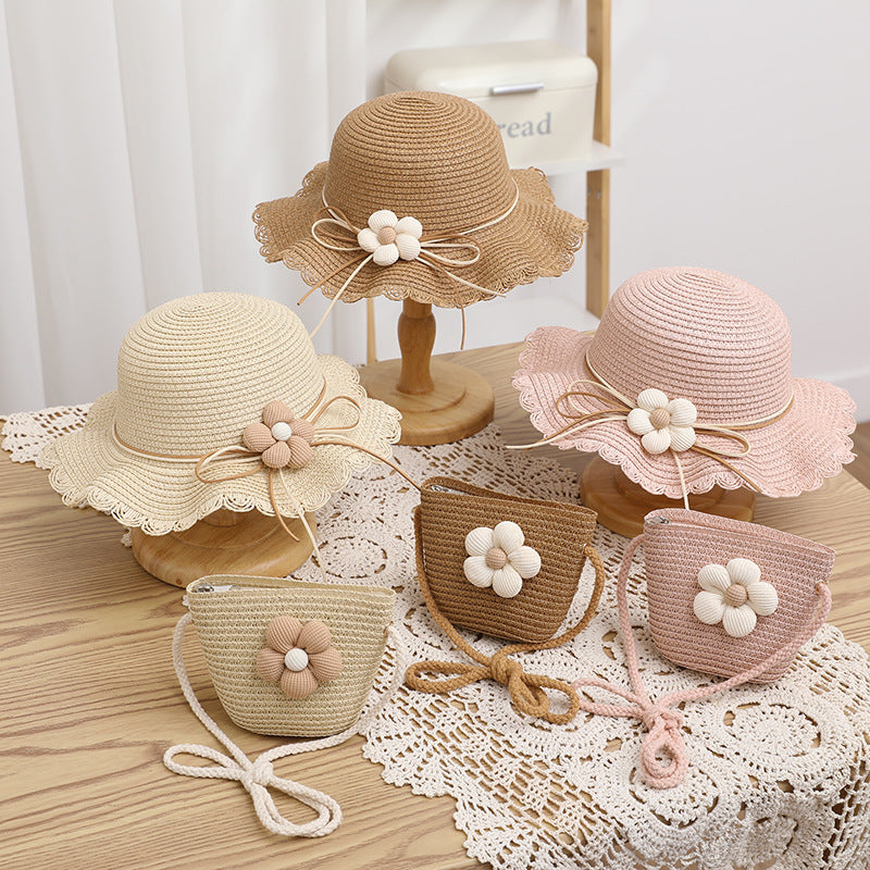 Girls' Sun-proof Sun Straw Hat & Bag